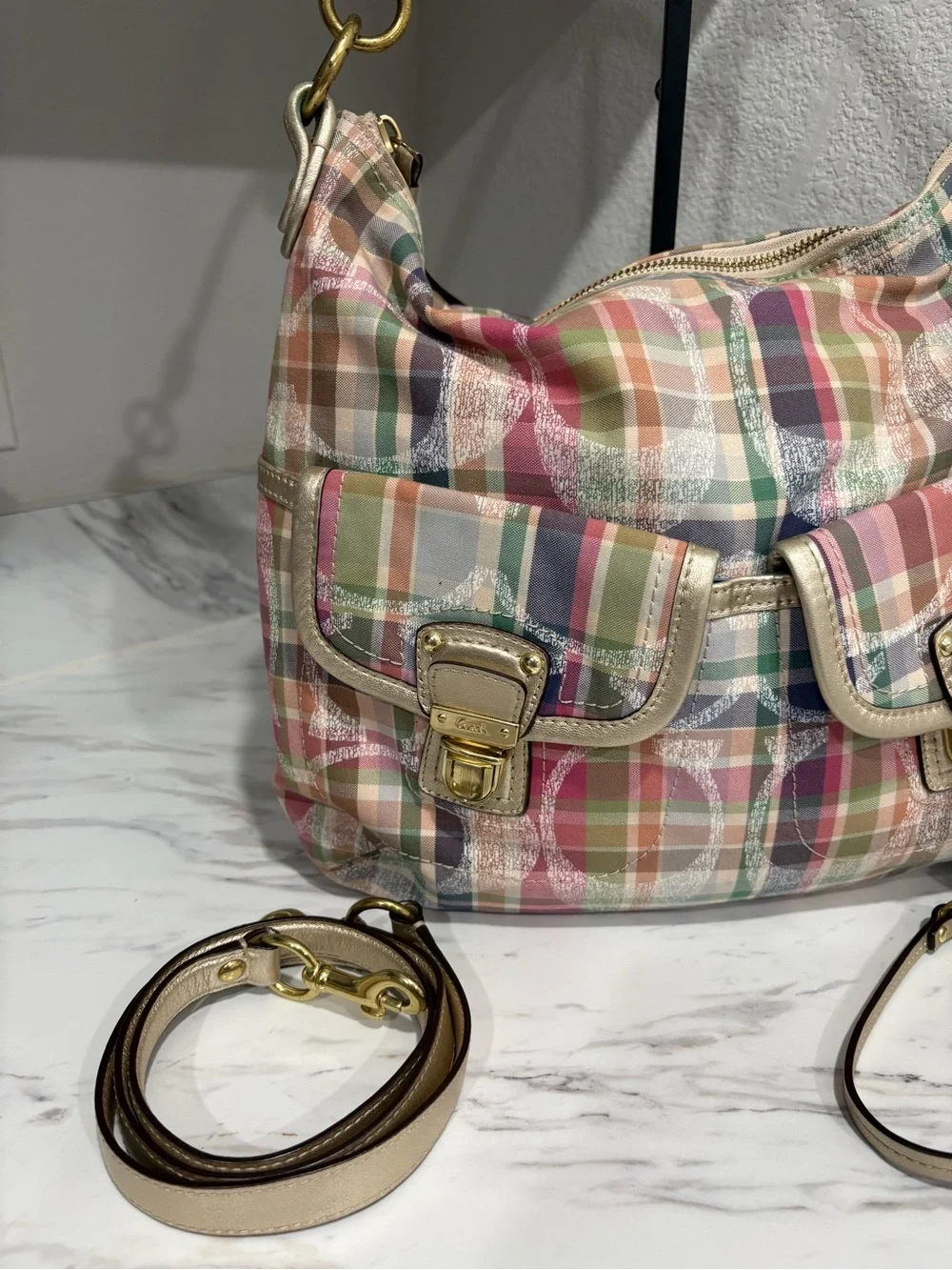 Coach madras double pocket purse and wristlet